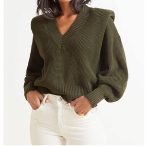 Pistola Camille Green Shoulder Pads Boss V-Neck 100% Cotton Sweater